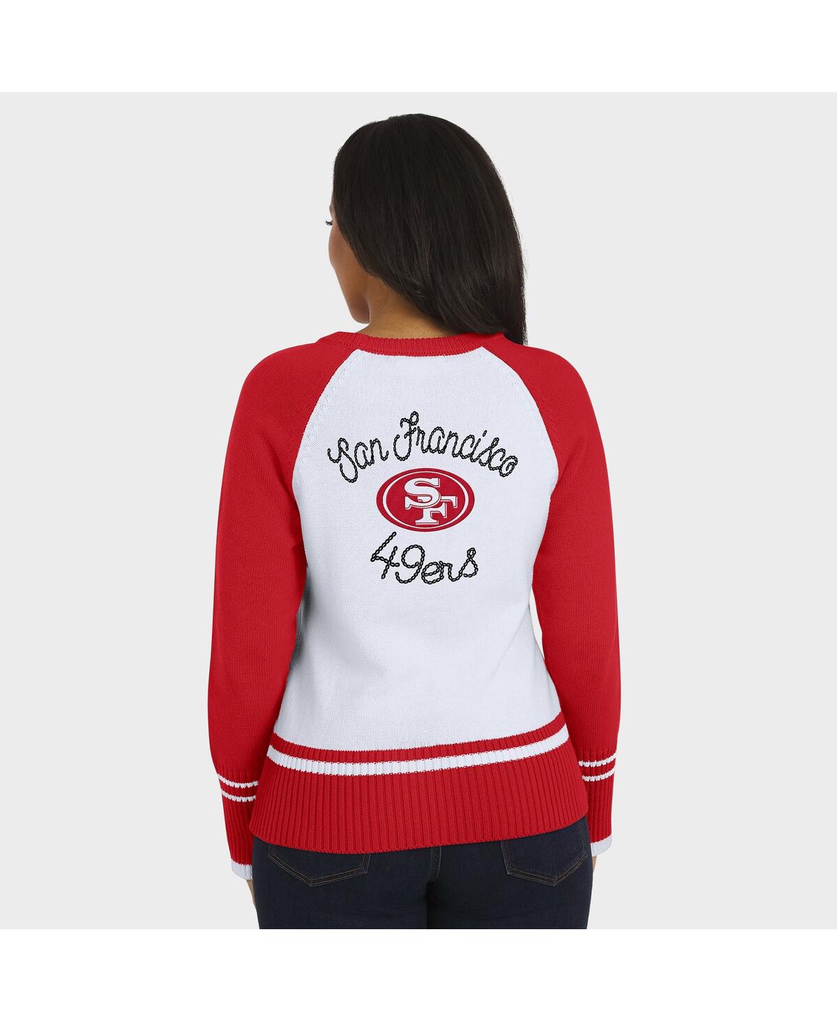 Wear by Erin Andrews Women's White/Scarlet San Francisco 49ers Color Block Raglan Sweater