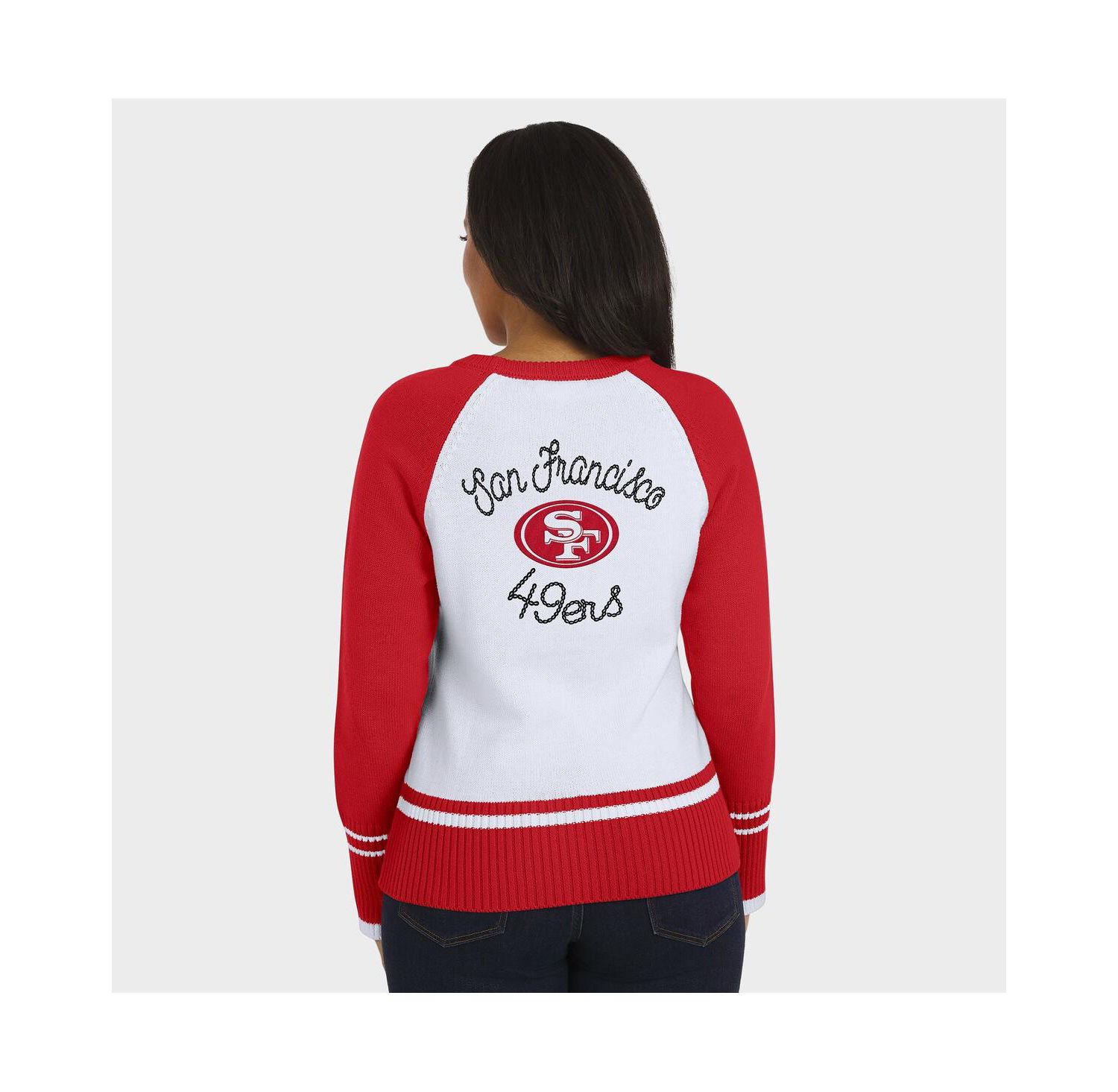 Women's White/Scarlet San Francisco 49ers Color Block Raglan Sweater