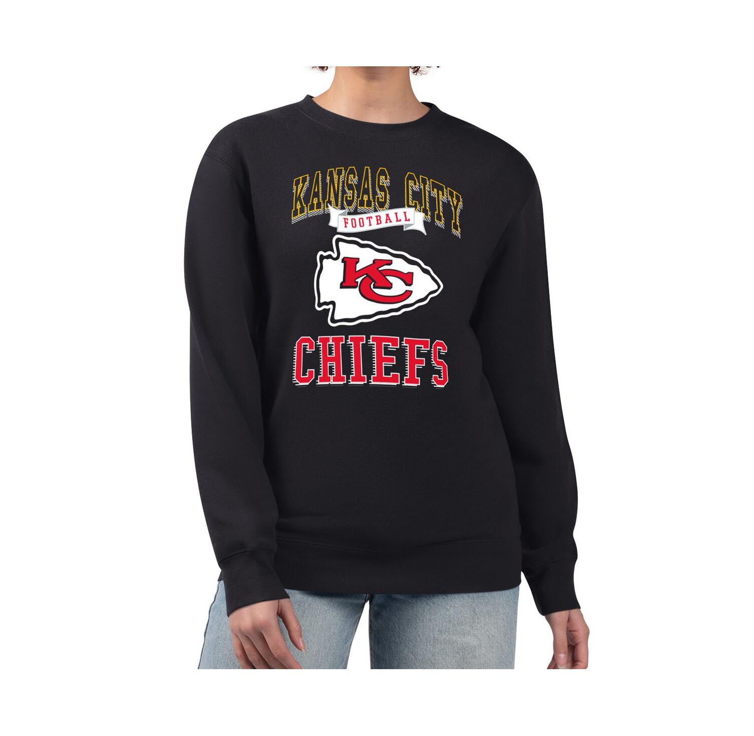 Women's Black Kansas City Chiefs Team Logo Graphic Tri-Blend Pullover Sweatshirt