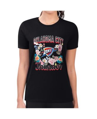 G-III 4Her by Carl Banks - Women's Black Oklahoma City Thunder Super-Slim Fit Lightweight Flowers Team Logo Graphic T-Shirt
