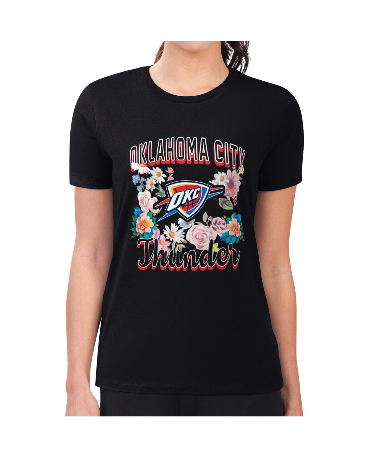 G-iii 4her By Carl Banks Women's Black Oklahoma City Thunder Super-slim Fit Lightweight Flowers Team Logo Graphic T-shirt In Black