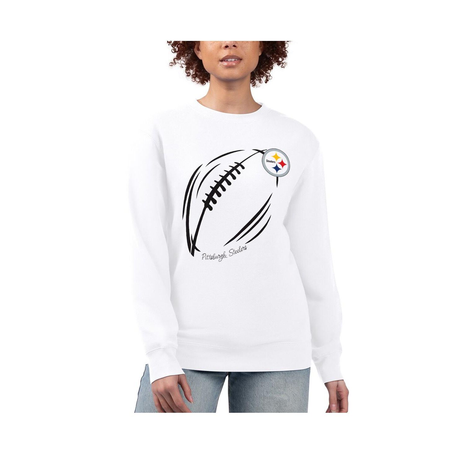 Women's White Pittsburgh Steelers Football Logo Graphic Fleece Tri-Blend Pullover Sweatshirt