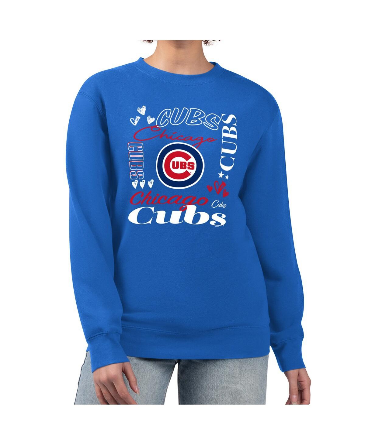 G-iii 4her By Carl Banks Women's Royal Chicago Cubs Collage Team Graphic Fleece Pullover Hoodie In Blue