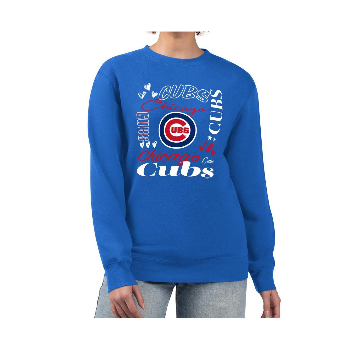 Women's Royal Chicago Cubs Collage Team Graphic Fleece Pullover Hoodie