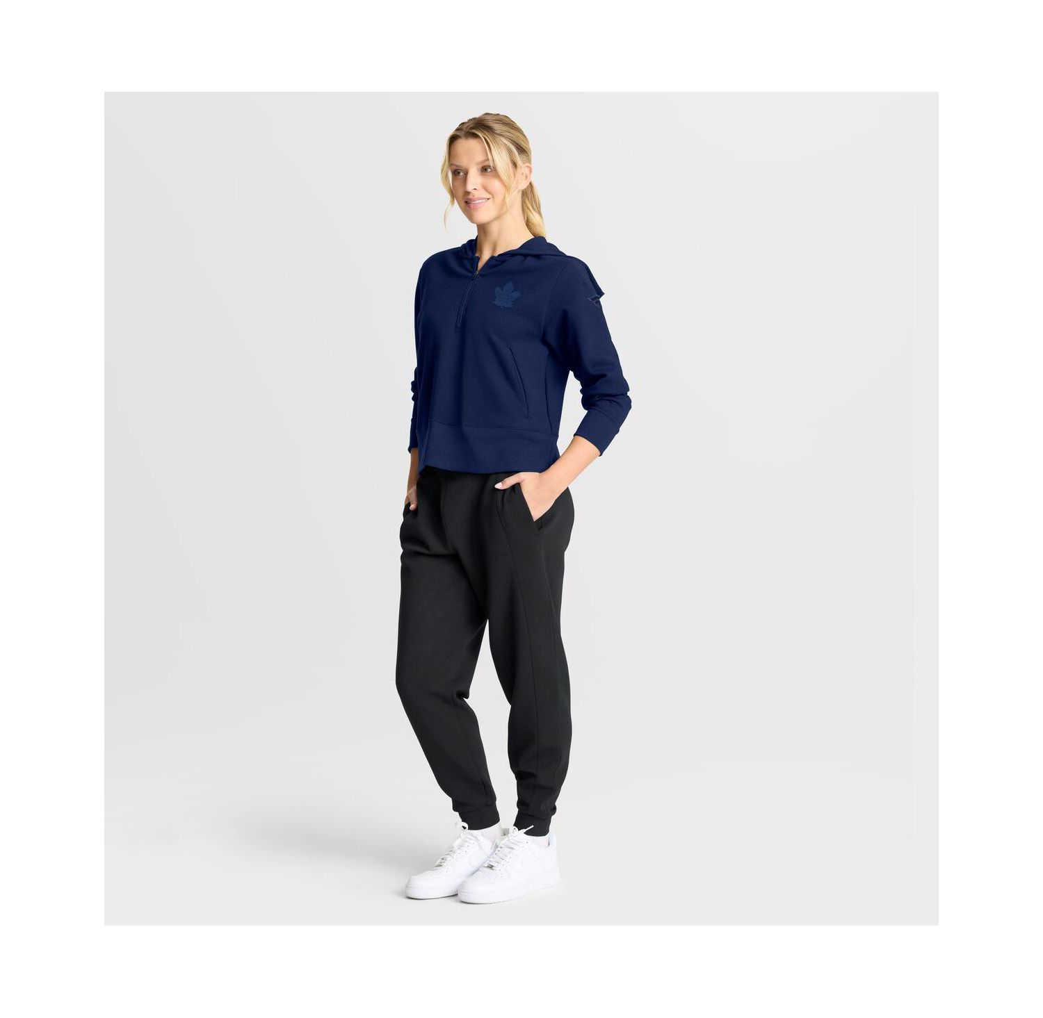 Women's Navy Toronto Maple Leafs Authentic Pro Road Tri-Blend Quarter-Zip Hoodie