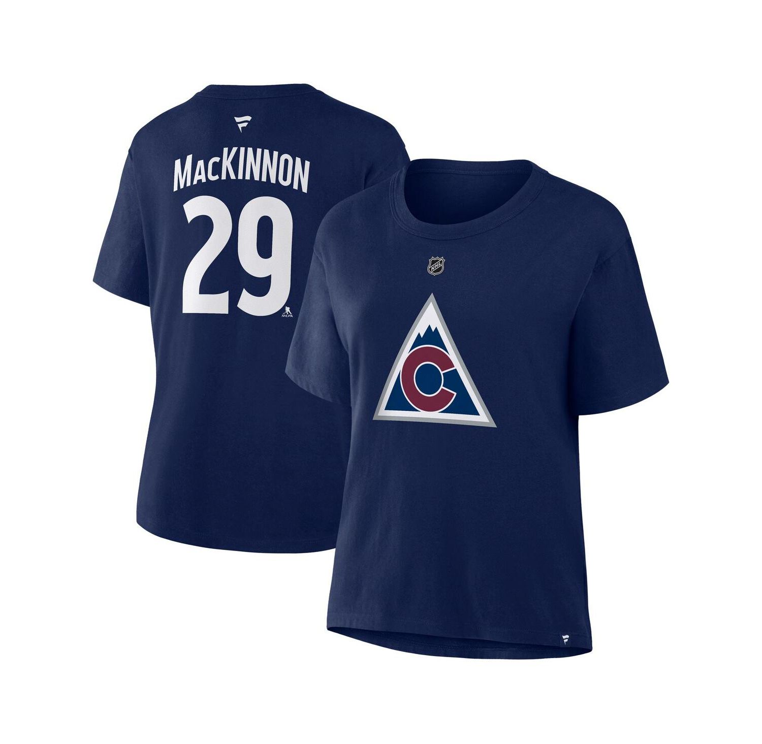 Women's Nathan MacKinnon Athletic Navy Colorado Avalanche Authentic Stack Name & Number T-Shirt