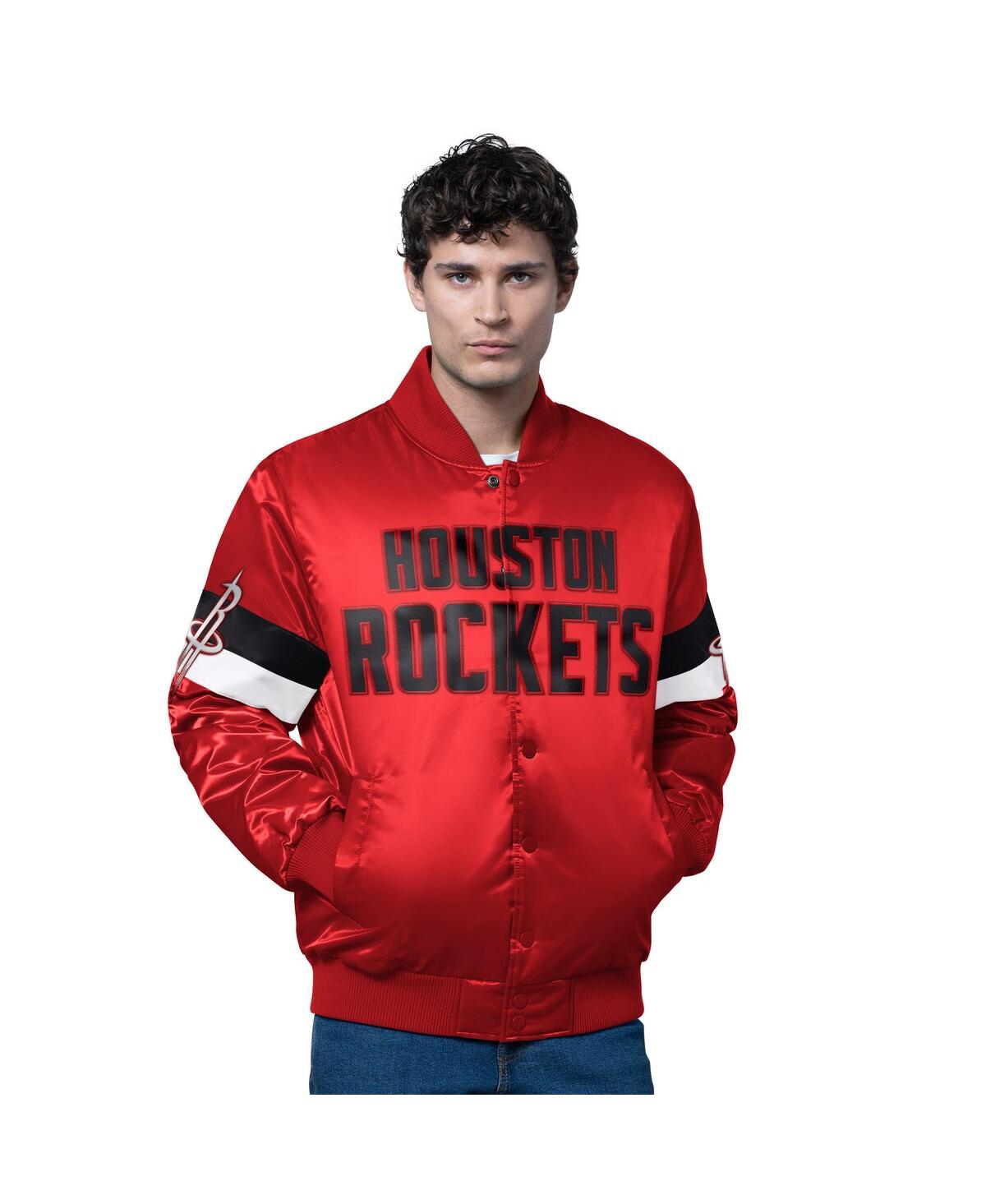 Starter Men's Red Houston Rockets Triple Option Varsity Full-snap Satin Jacket In Multi