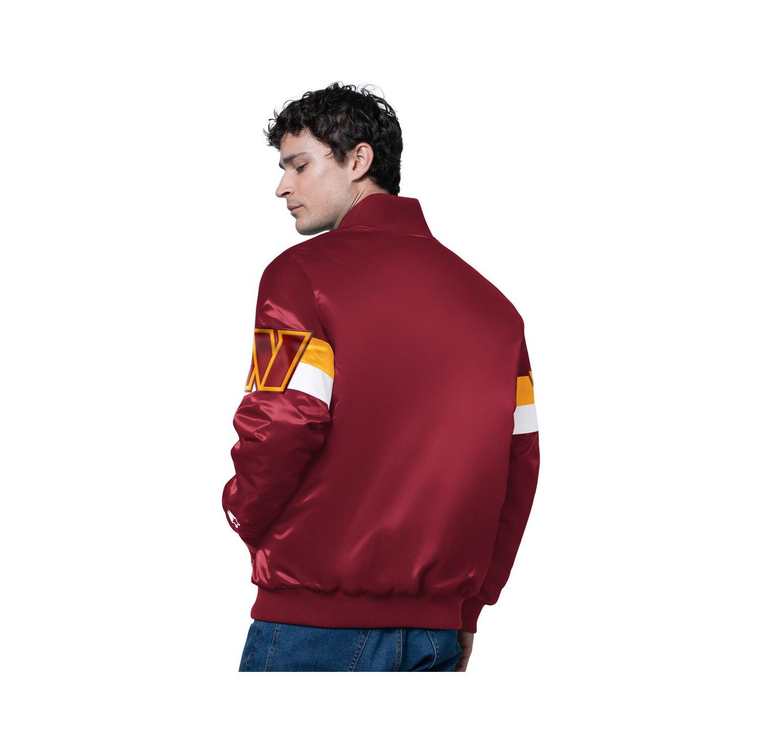 Men's Burgundy Washington Commanders Triple Option Satin Varsity Full-Snap Jacket