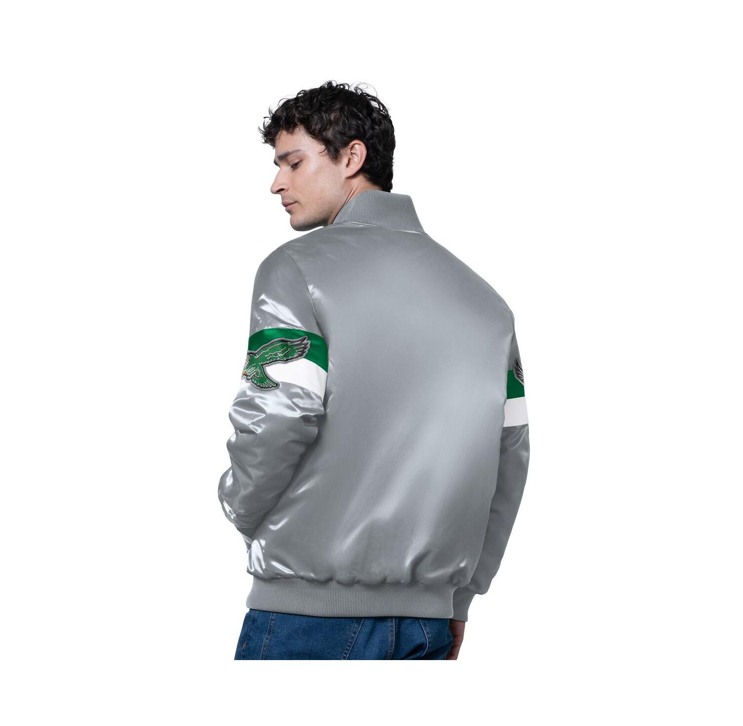 Men's Silver Philadelphia Eagles Triple Option Full-Snap Varsity with Logo Jacket