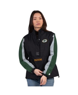 Starter - Women's Black/Green Green Bay Packers Thursday Night Gridiron Half-Zip Jacket