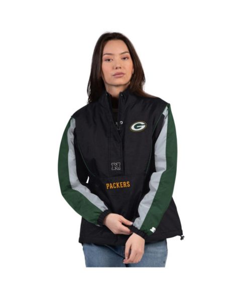 Женские куртки Starter Women's Black/Green Green Bay Packers Thursday Night Gridiron Half-Zip Jacket