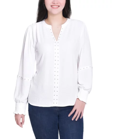 Petite Long Sleeve Studded Top - Ivory