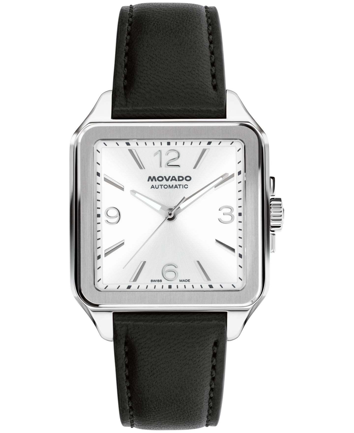 Мужские часы Movado 1917 Swiss Automatic Black Leather Watch, 35x45.2mm — фото 1