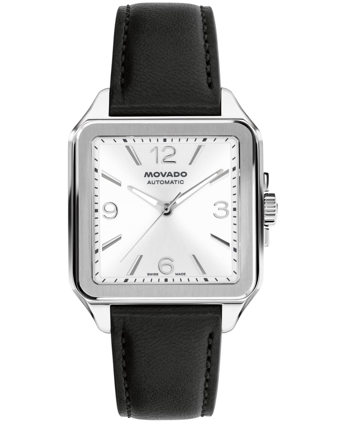 Movado Men's 1917 Swiss Automatic Black Leather Watch, 35x45.2mm