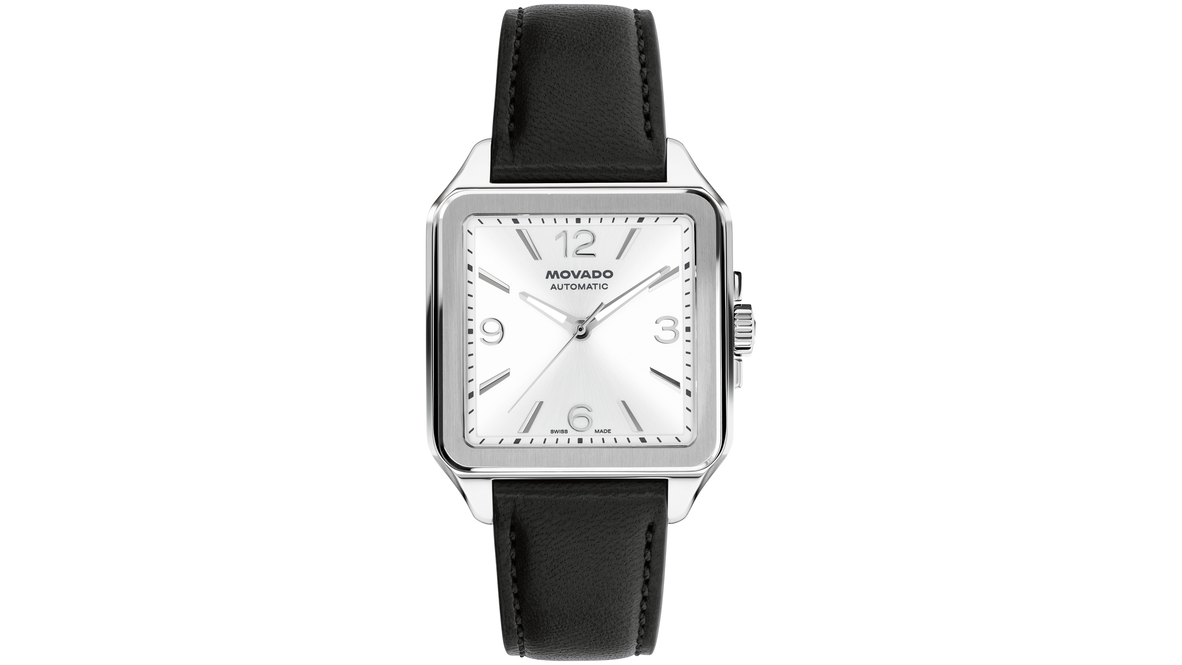 Movado Men's 1917 Swiss Automatic Black Leather Watch, 35x45.2mm