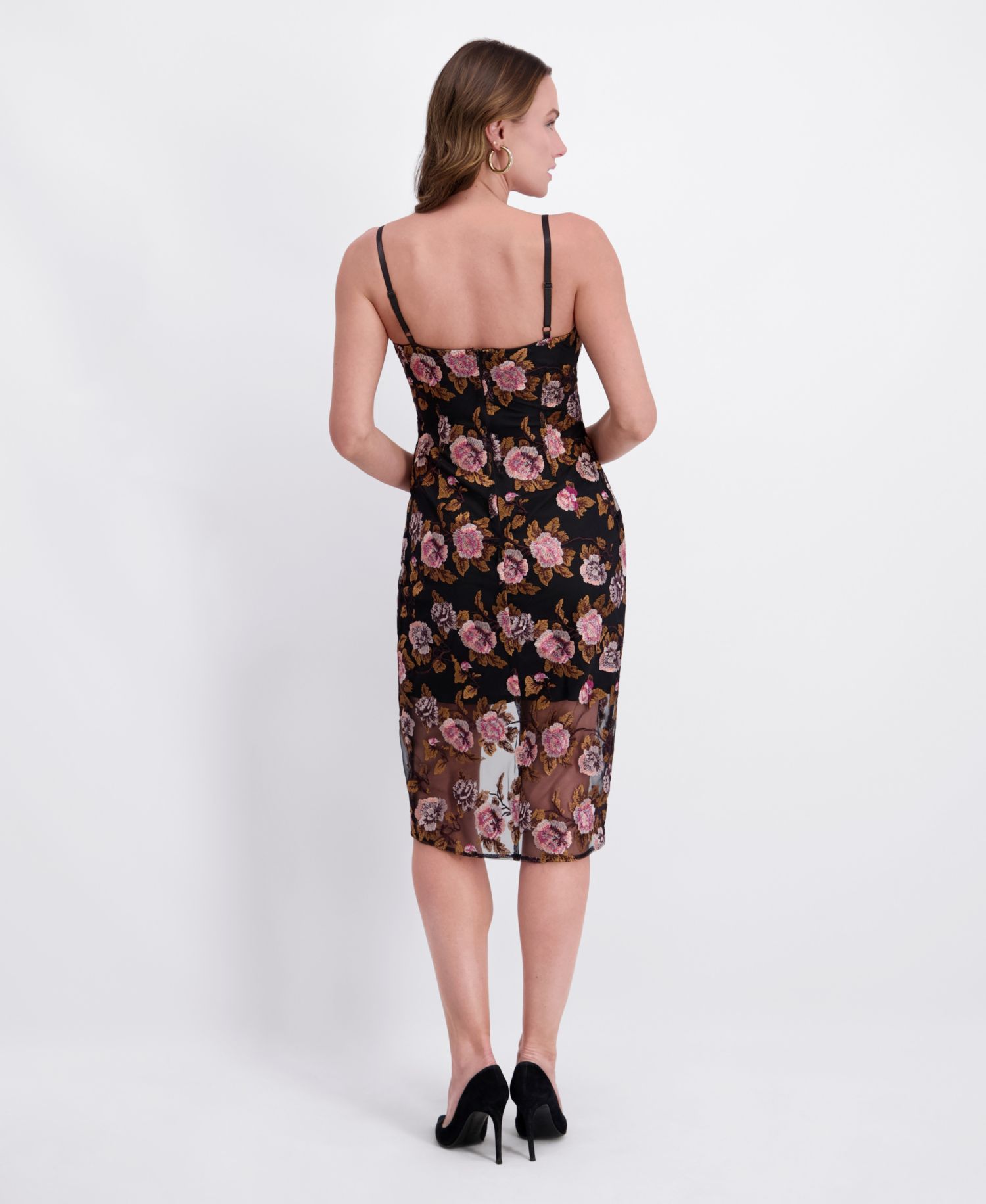 Women's V-Neck Embroidered Mesh Dress