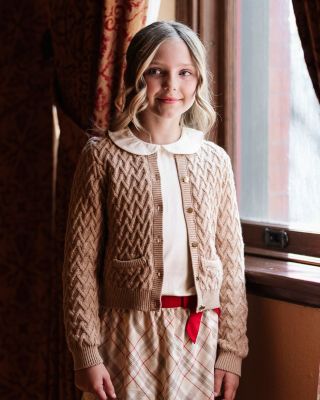 Little and Big Girls' Organic Long Sleeve Herringbone Cardigan Sweater