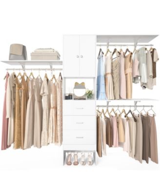 96-Inch Closet Organizer System with 3 Wood Drawers, Shelving Towers and Hanging Rods, 8-Foot Closet System with Doors