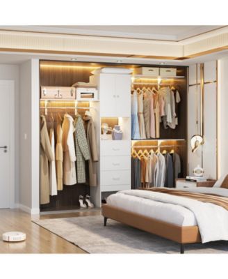 96-Inch Closet Organizer System with 3 Wood Drawers, Shelving Towers and Hanging Rods, 8-Foot Closet System with Doors