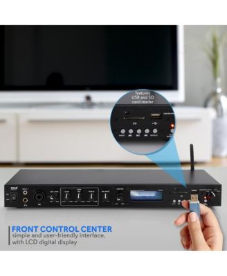 Rack Mount Studio Pre-Amplifier - Audio Receiver System LCD Display Bluetooth FM Radio Remote Control USB Flash, SD Card Reader Input/Output Jack