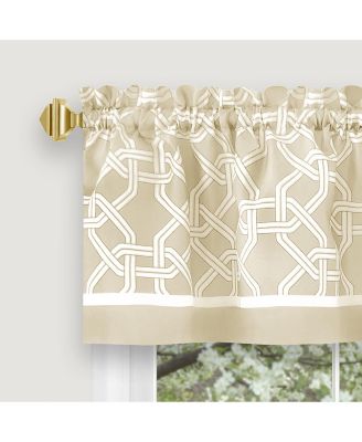 Geometric Crescent 3 Piece Rod Pocket Cafe Kitchen Curtain Tier & Valance Set - 36 in. Long - Taupe