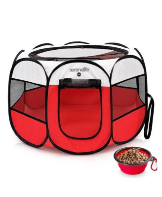 Large Portable & Foldable Pet Tent with Travel Bowl, Red