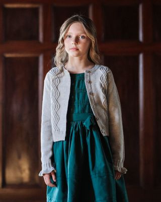 Little and Big Girls' Organic Cropped Ruffle Cuff Cable Sweater Cardigan