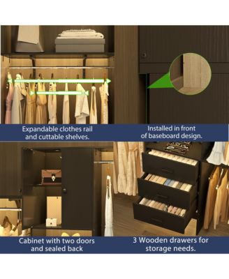 10-Foot Closet System with 3 Drawers, 120-Inch Walk-In Closet Organizer with Shelving Towers and Hanging Rods