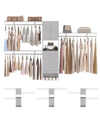 10-Foot Closet System with 3 Drawers, 120-Inch Walk-In Closet Organizer with Shelving Towers and Hanging Rods
