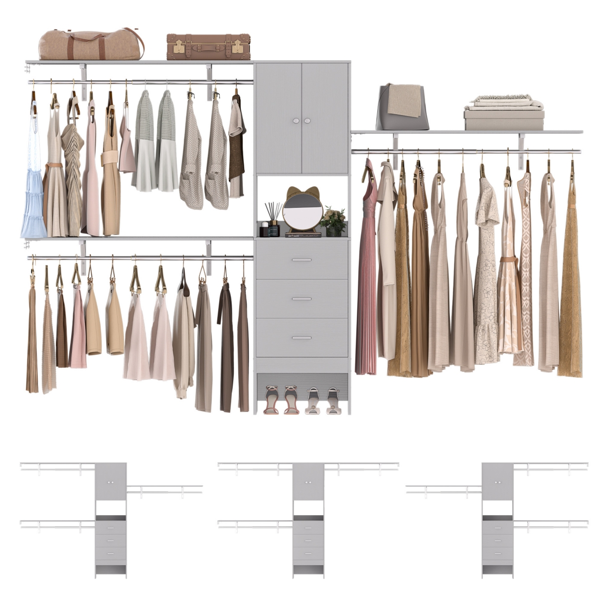 Aheaplus 10FT Closet System with 3 Drawers, 120'' Walk-in Closet ...