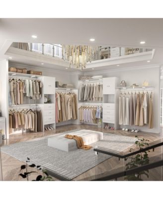 10-Foot Closet System with 3 Drawers, 120-Inch Walk-In Closet Organizer with Shelving Towers and Hanging Rods