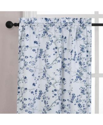 Complete 3 Piece Rod Pocket Cherry Blossom Cafe Kitchen Curtain Tier & Valance Set - Rose