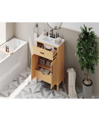 36inch Rattan Bathroom Vanity with Ceramic Sink Modern Bathroom Sink Cabinet