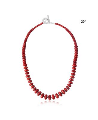 Sterling Silver Red Coral Bead Toggle Necklace, 20 Inches