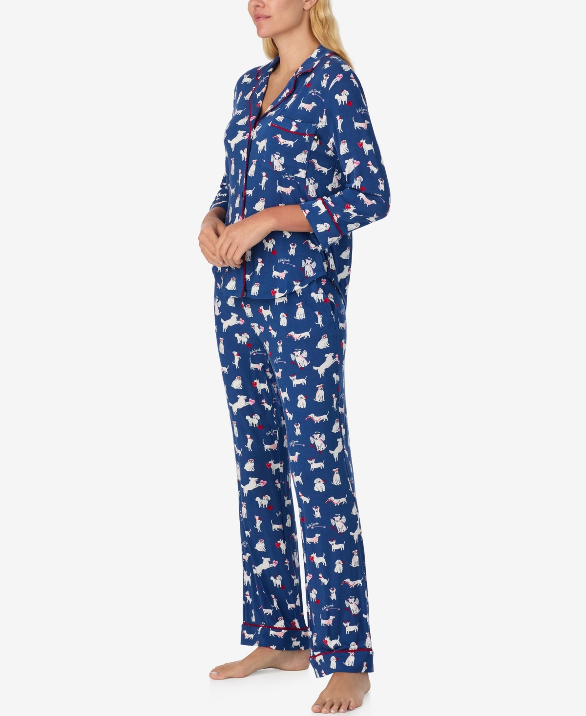 Kate Spade Women's 2-piece Sleepwear 3/4-sleeve Top And Pajama Pants Set In Blue