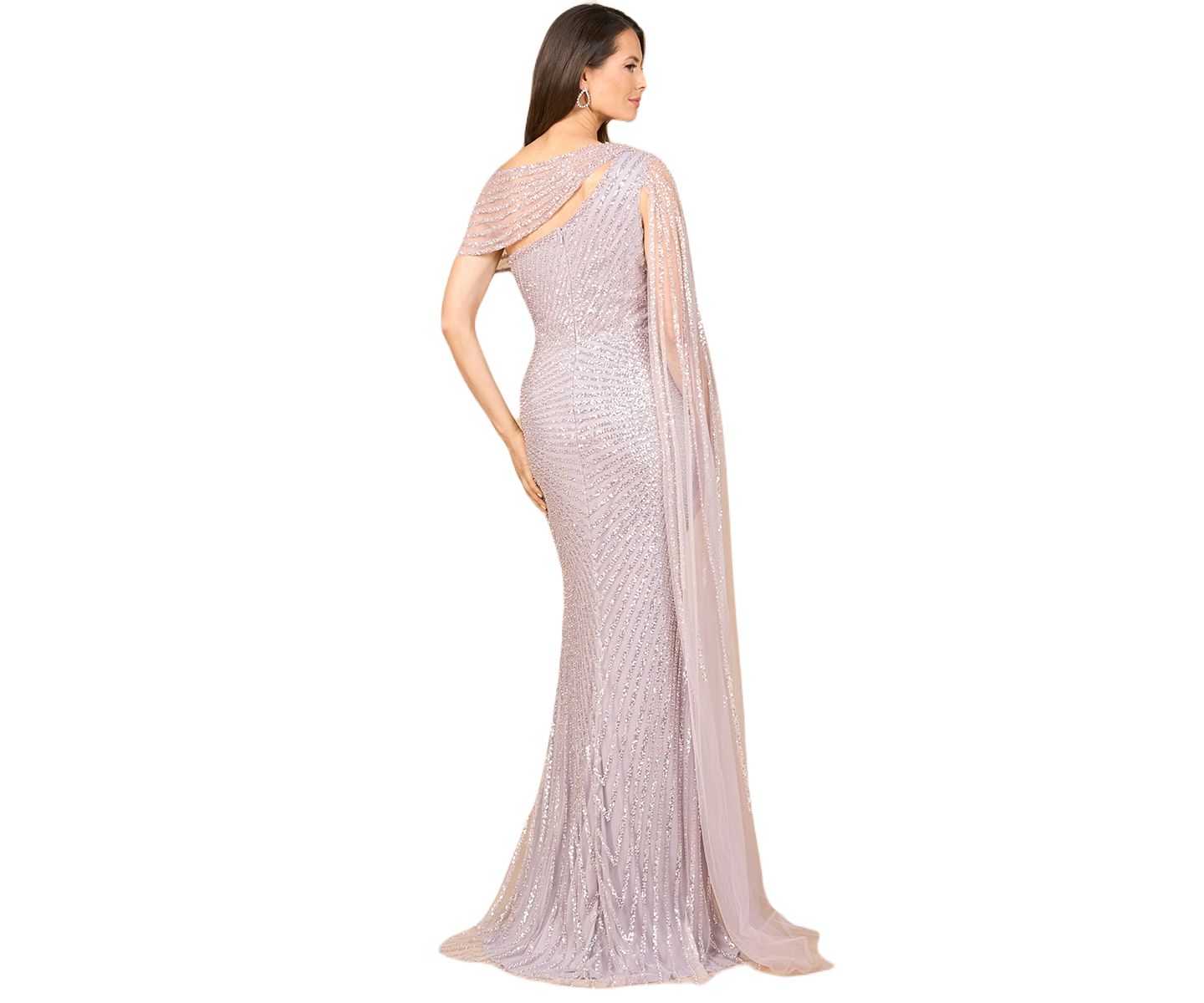 Женские платья Lara One Shoulder Fitted Gown with Cape Sleeve, цвет: Пыльный фиолетовый — фото 3
