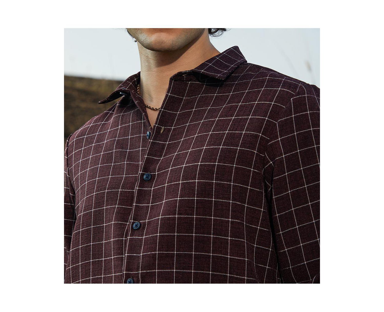 Men's Mocha Brown Graph-Check Shirt
