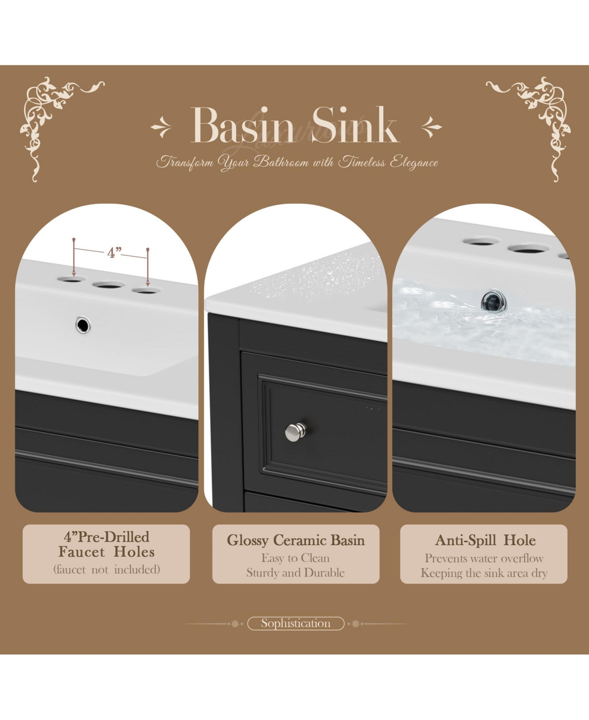Lovmor 36inch Bathroom Vanity Cabinet with Sink Combo Set Undermount Ceramic Sink Free Standing Vanity Set