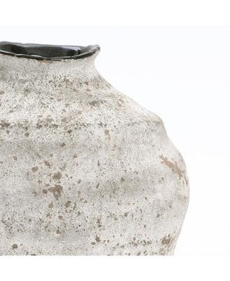 11.54" Rustic Gray Round Ceramic Vase, Textured Accent for Home Decor