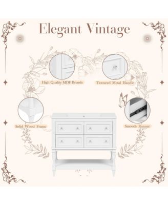 36inch Bathroom Vanity Cabinet  with 4 Drawers Solid Wood Frame Bathroom Cabinet White