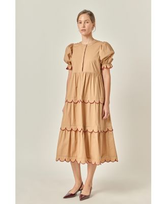 Women's Contrast Scallop Edge Midi Dress