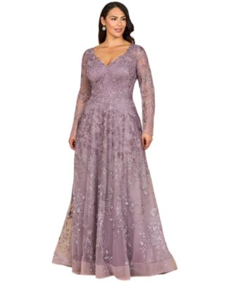 Women's Long Sleeve V-Neck Ombre Lace Gown