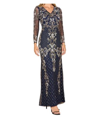 Women's Long Sleeve Contrast Beaded Gown