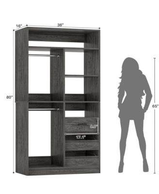 36-Inch Freestanding Walk-In Closet Organizer System with 3 Drawers, 2 Hanging Rods and Shelves