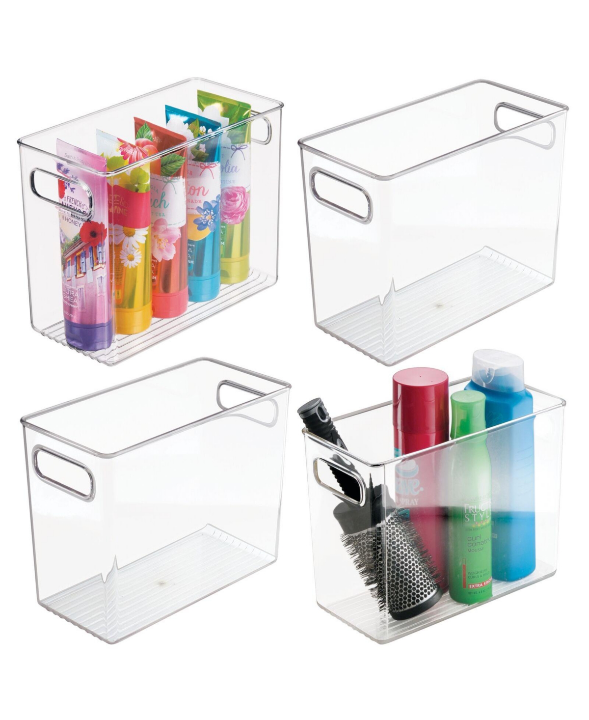 mDesign Tall Plastic Bathroom Organizer Bin with Built-In Handles, 4 Pack, Clear