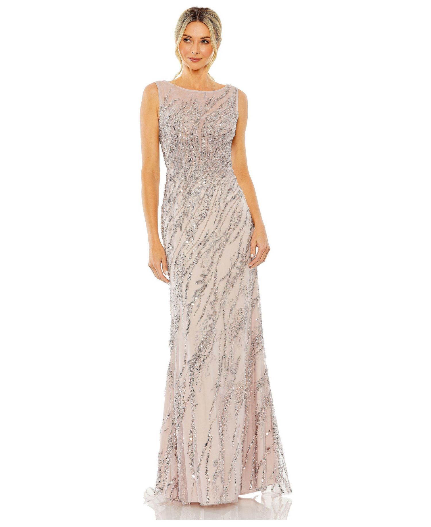 Women's Sleeveless High Neck Sequin Beaded Gown