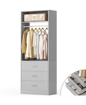 Freestanding 2FT Closet System with 3 Wooden Drawers, 24'' Closet Organizer System with Hanging Rod & Shelves