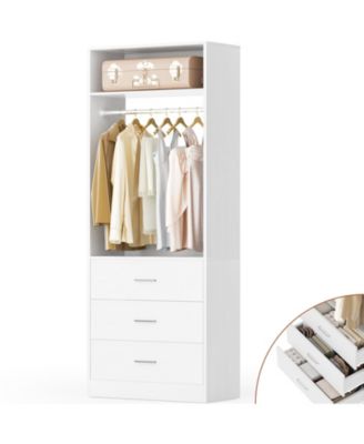 Freestanding 2FT Closet System with 3 Wooden Drawers, 24'' Closet Organizer System with Hanging Rod & Shelves