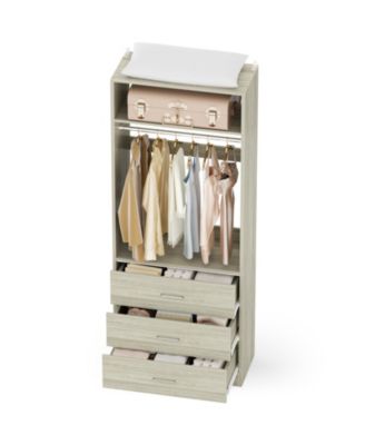 Freestanding 2FT Closet System with 3 Wooden Drawers, 24'' Closet Organizer System with Hanging Rod & Shelves