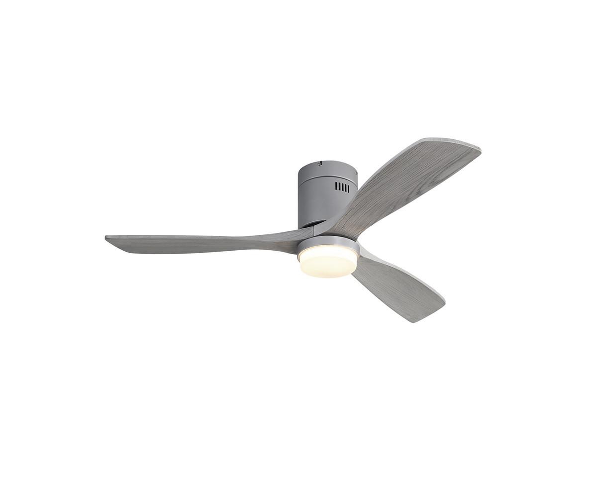 52-inch Modern Sliver 3 Solid Wood Blades Flush Mount Tri color Adjustable Ceiling Fan Light with Remote Control